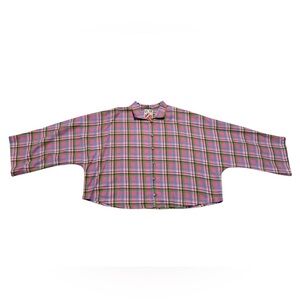 La Vie Style House Purple Plaid Classic Button Down One Size